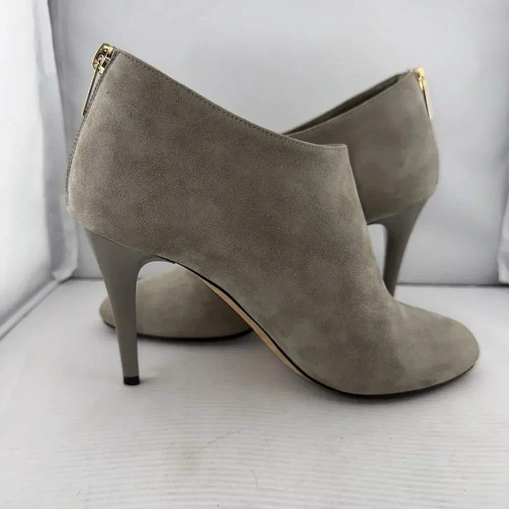 Jimmy Choo Taupe Suede Ankle Booties 37.5 (7.5US) High Heel Stiletto Zip Italy